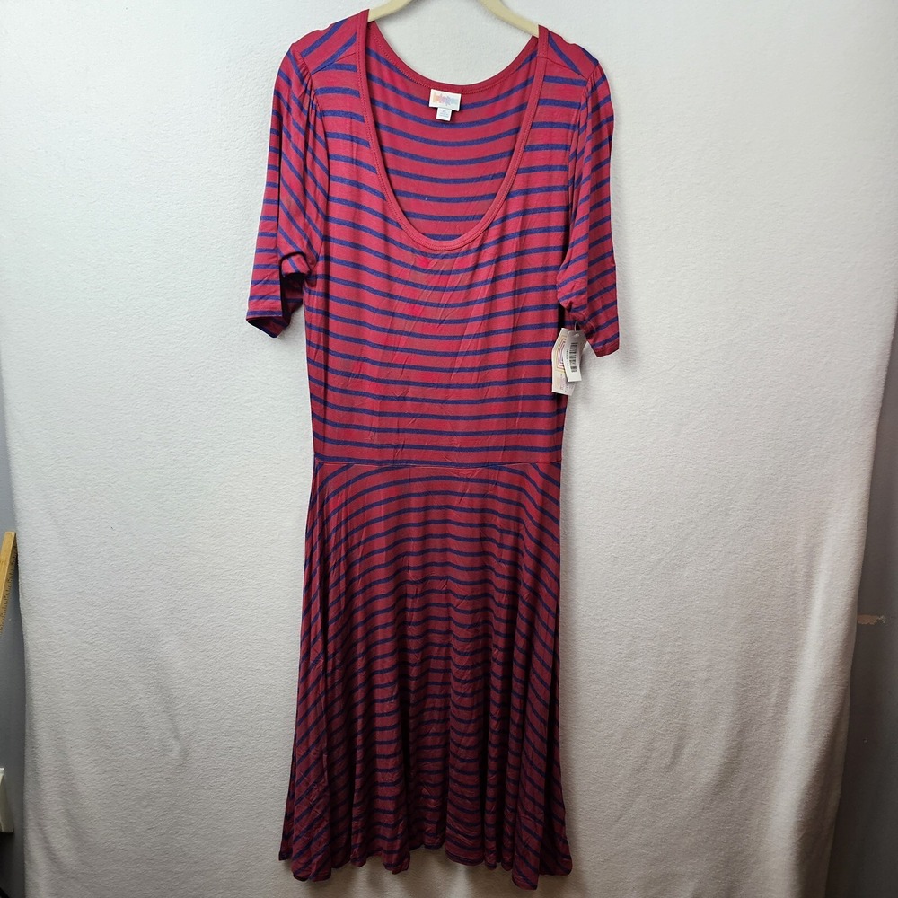 LulaRoe Dress Woman's Size XL Red Blue Stripes Nicole NWT